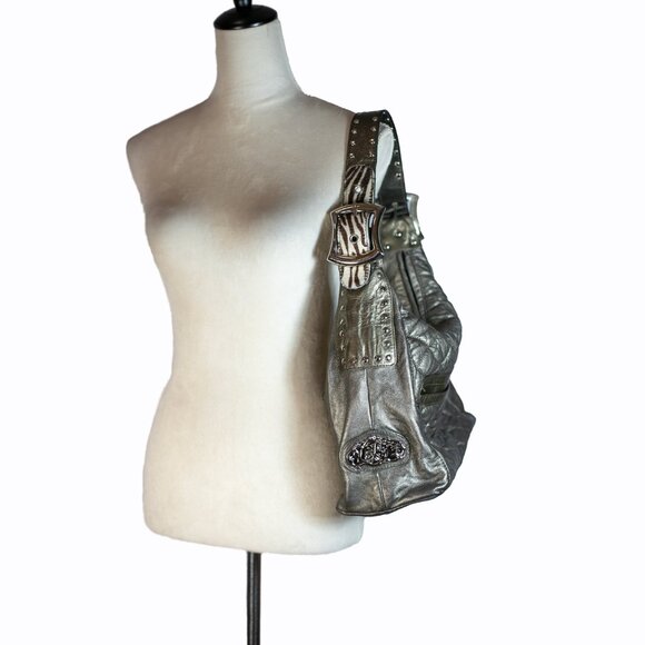 Chi By Carlos Falchi Italian Lamb Leather Shoulder Bag Gold Bronze Large - Picture 3 of 14